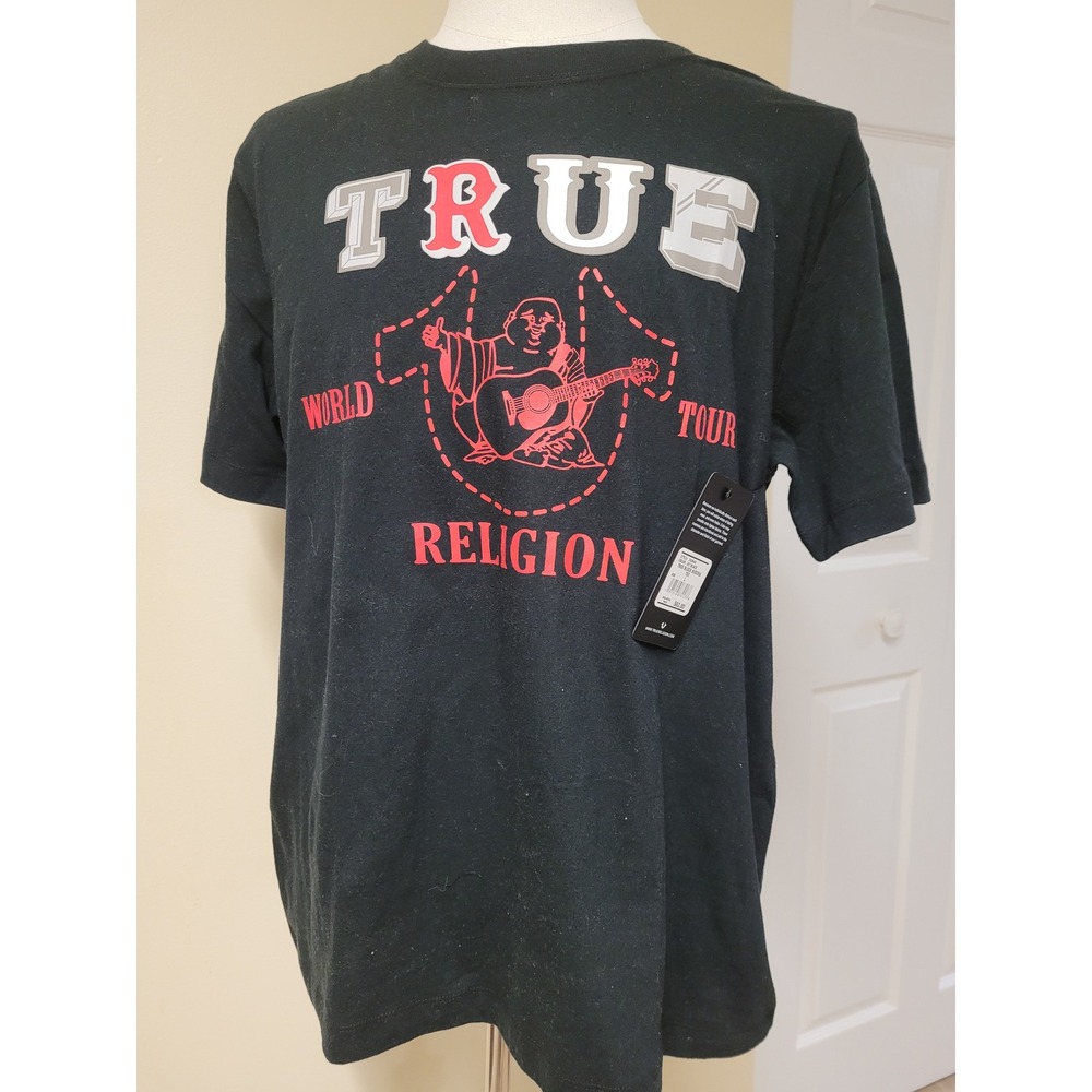 TRUE RELIGION Mens Buddha World Tour Graphic T Shirt Black Sz L Urban Streetwear
